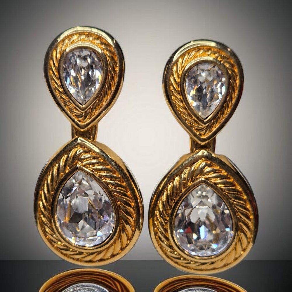 SWAROVSKI Chunky Vintage 80's Crystal Dangle Earrings Swan Stamp